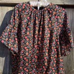 Loft black floral blouse with sparkle